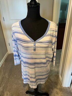 croft & barrow Pastel Blue and White Striped Henley Long Sleeve Top